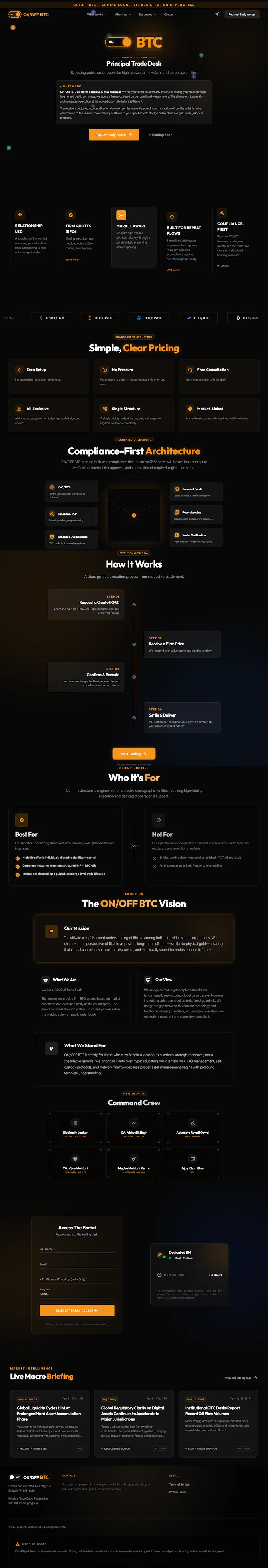 Scrolling preview of the onoffbtc website